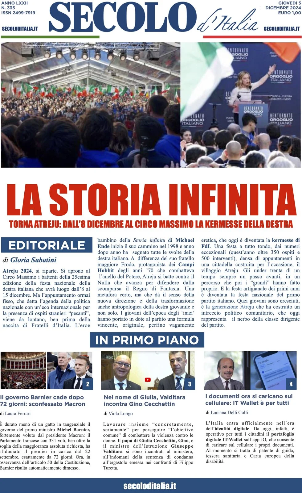 anteprima della prima pagina di secolo-ditalia del 05/12/2024