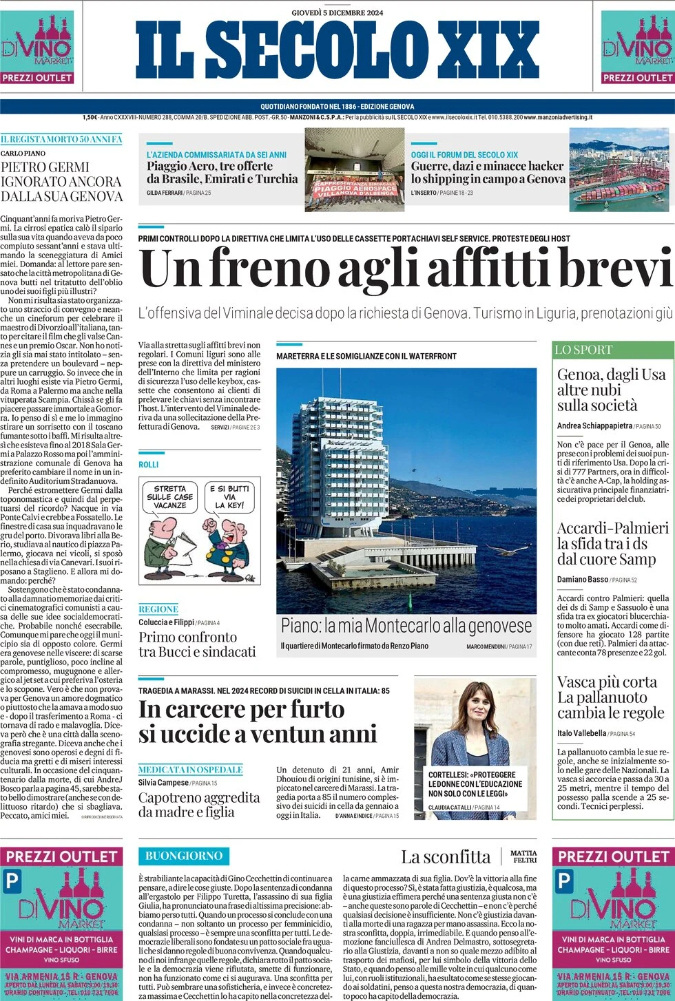 anteprima della prima pagina di il-secolo-xix del 05/12/2024