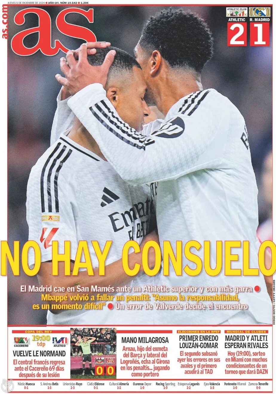 anteprima della prima pagina di as-madrid del 05/12/2024