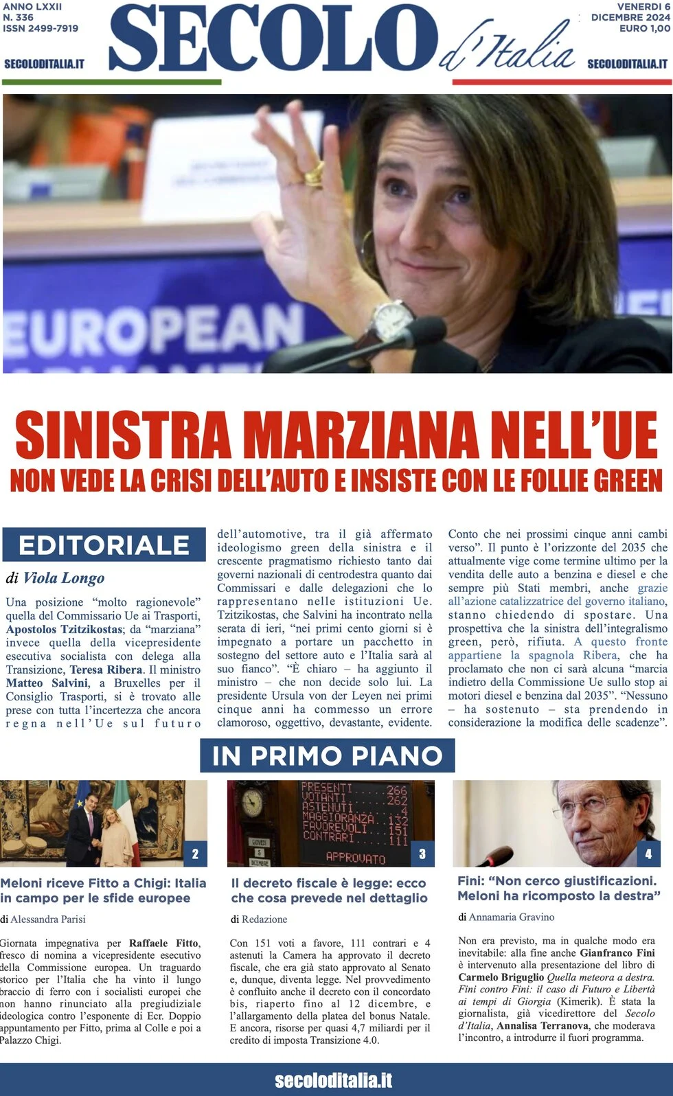 anteprima della prima pagina di secolo-ditalia del 06/12/2024