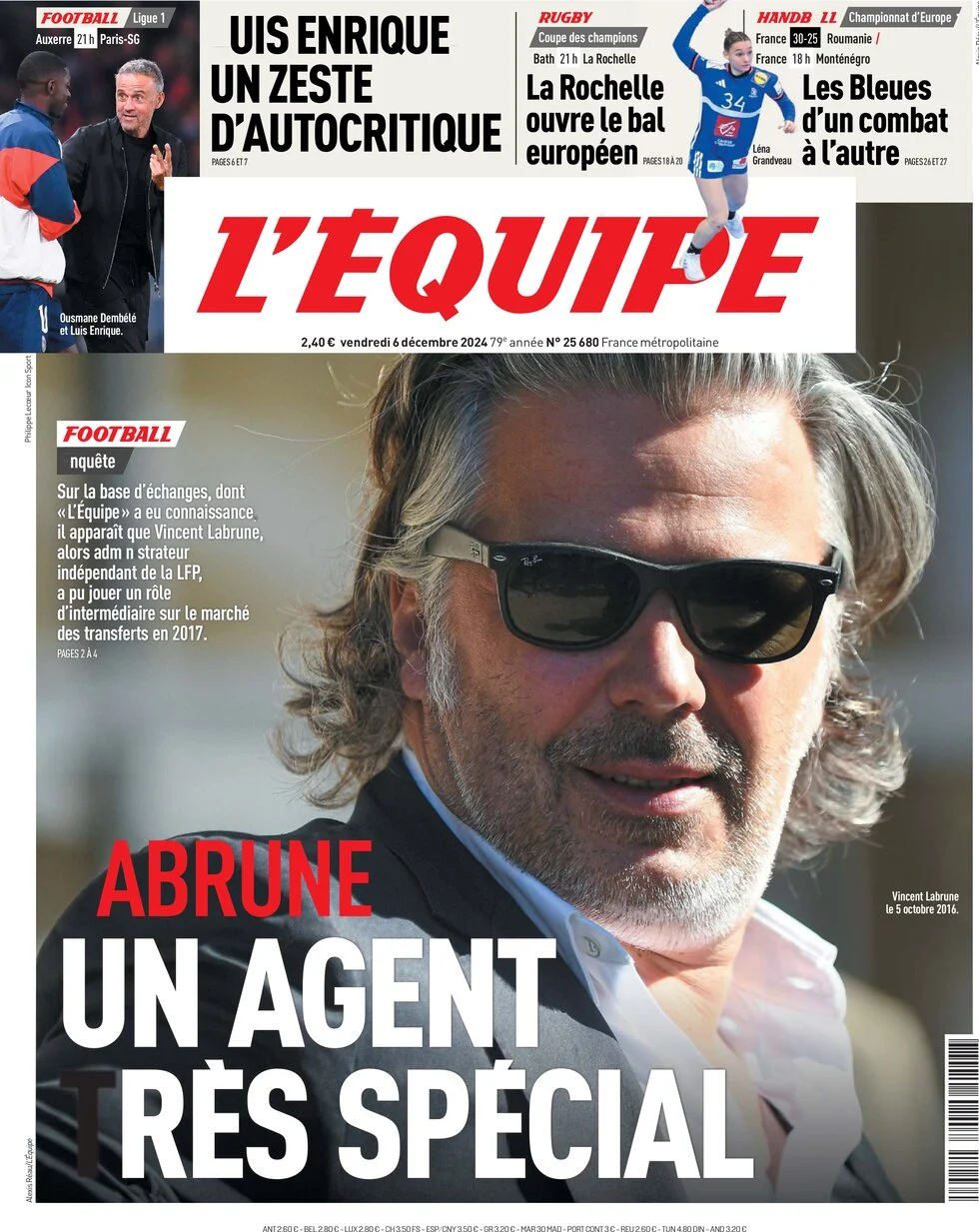 anteprima della prima pagina di lequipe del 06/12/2024