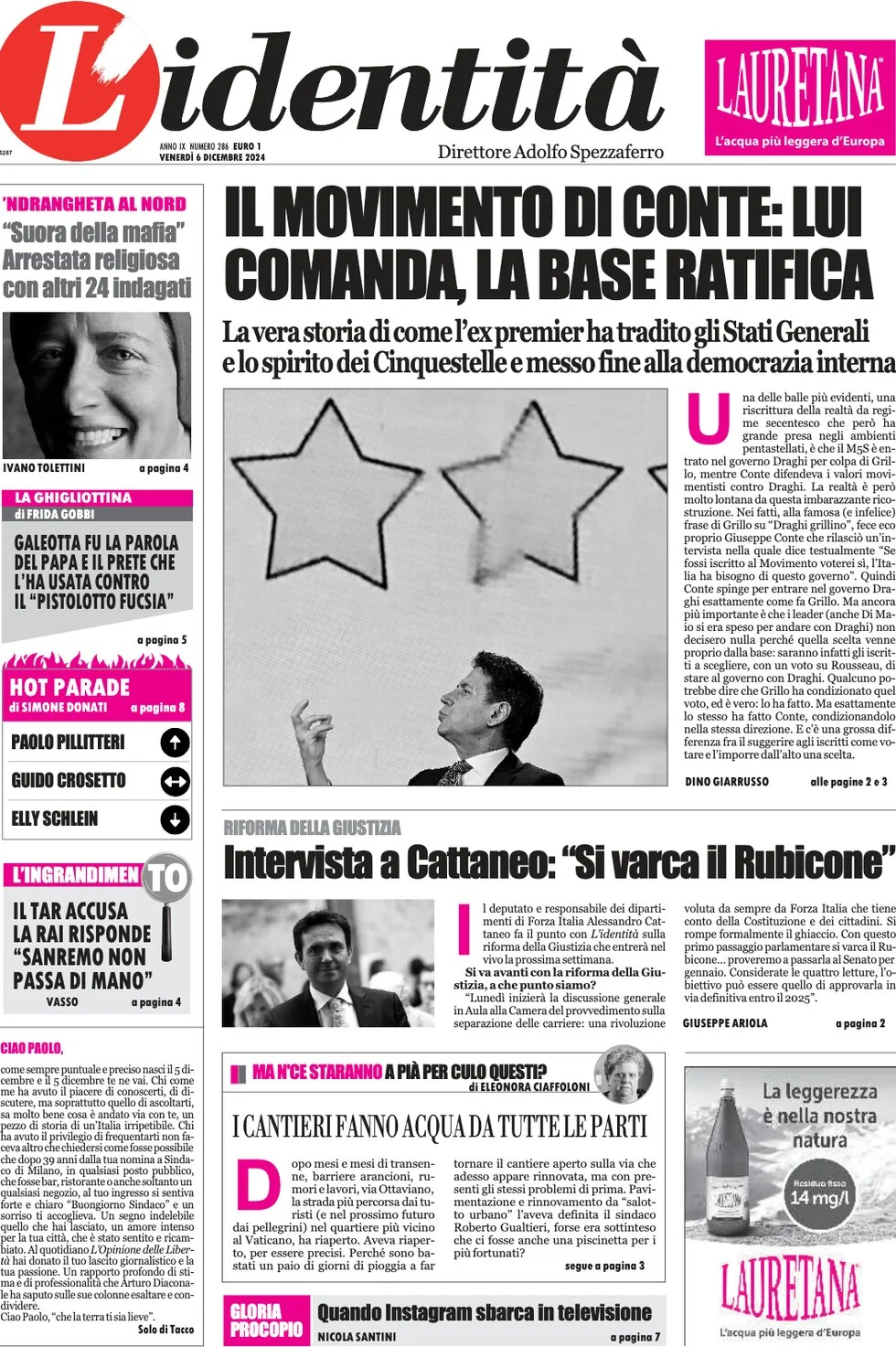 anteprima della prima pagina di lidentit del 06/12/2024