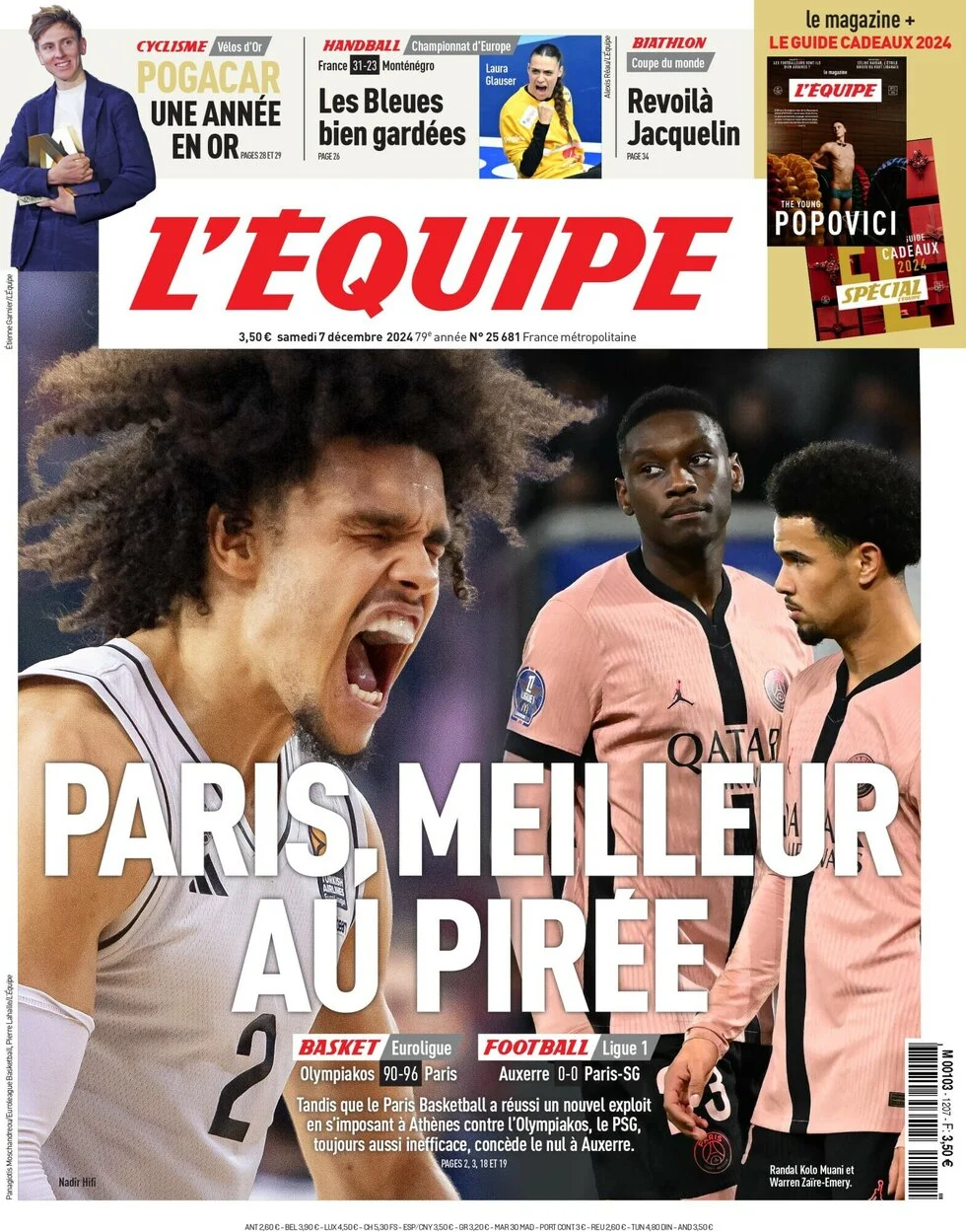anteprima della prima pagina di lequipe del 07/12/2024