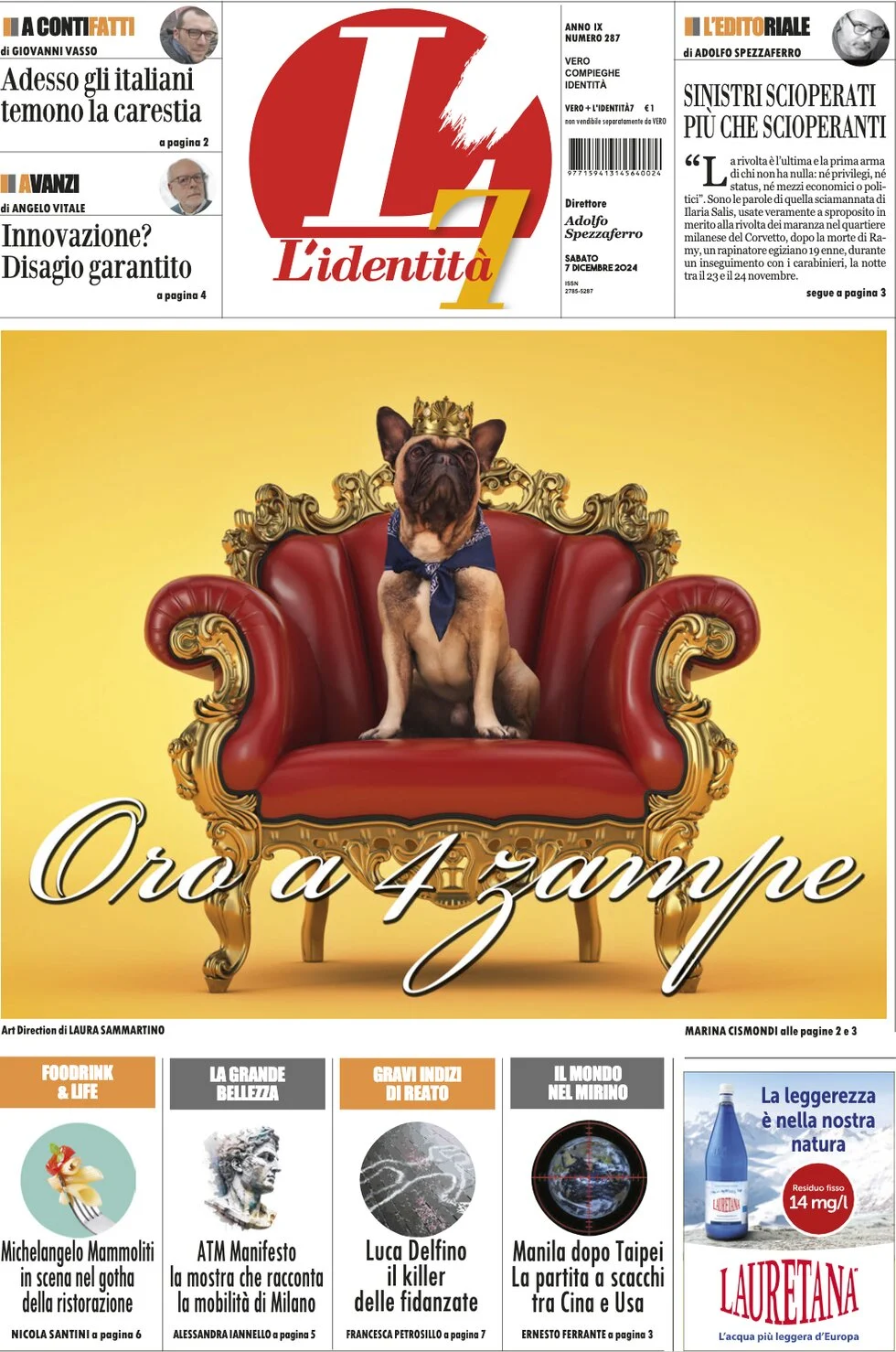 anteprima della prima pagina di lidentit del 07/12/2024