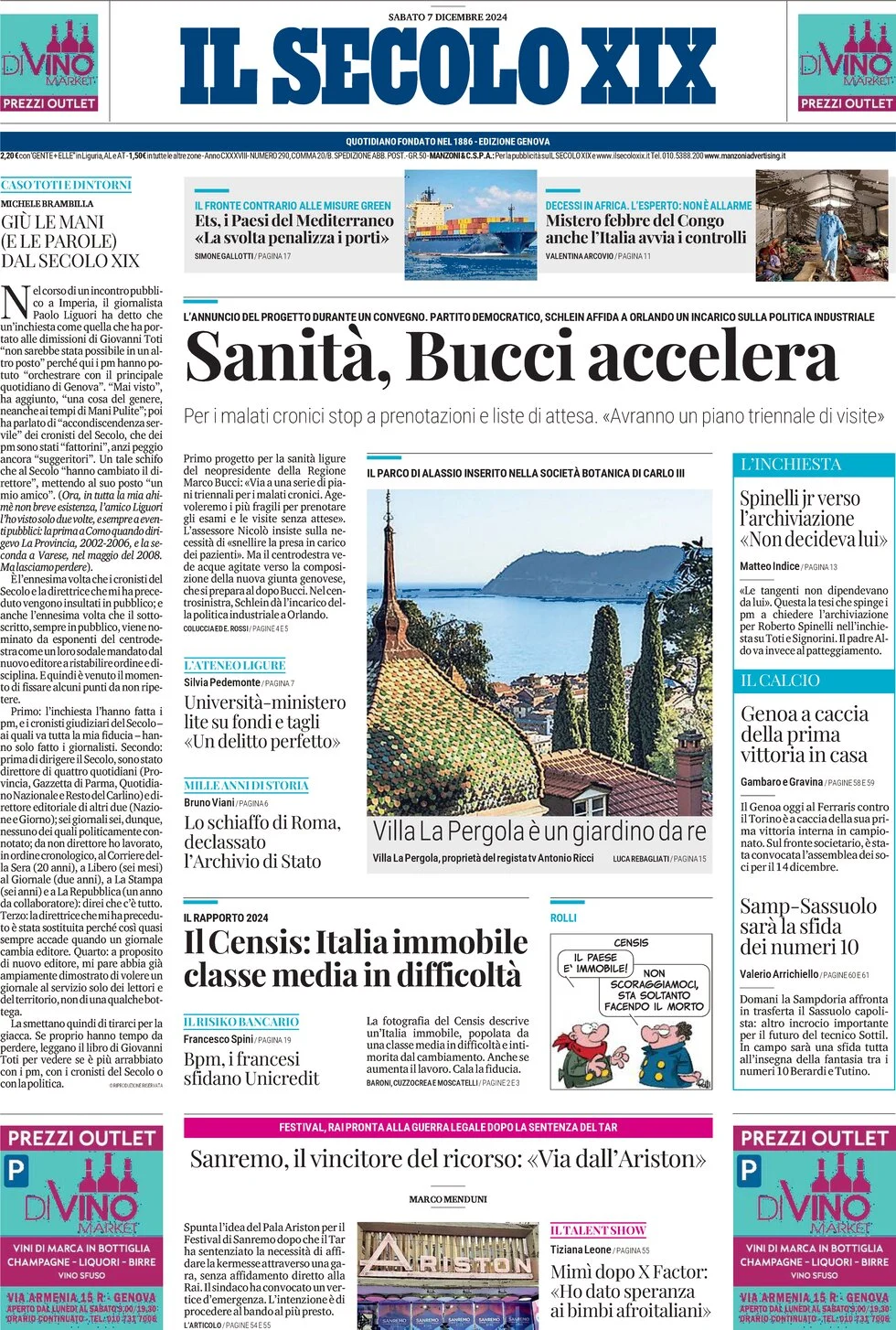 anteprima della prima pagina di il-secolo-xix del 07/12/2024