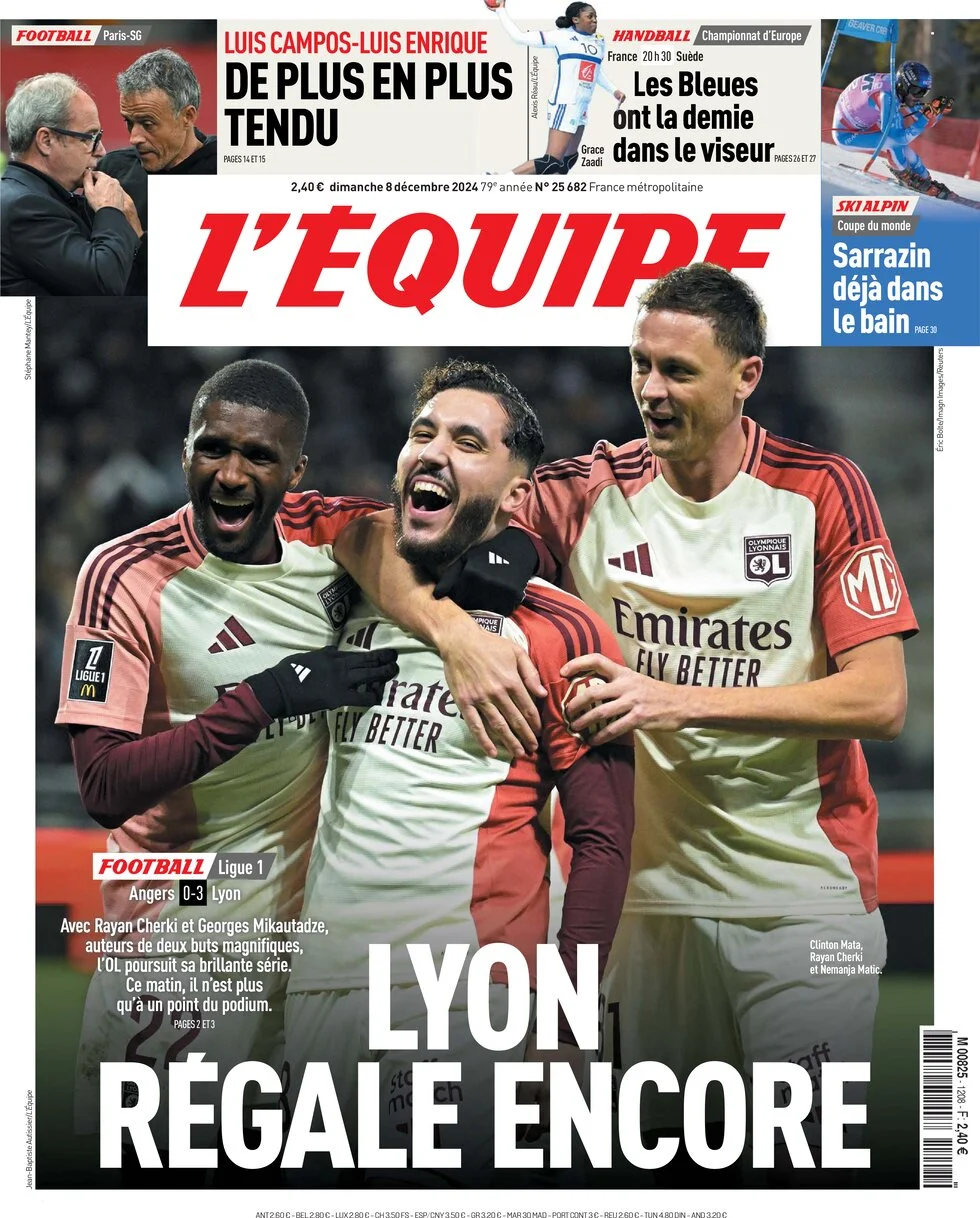 anteprima della prima pagina di lequipe del 08/12/2024