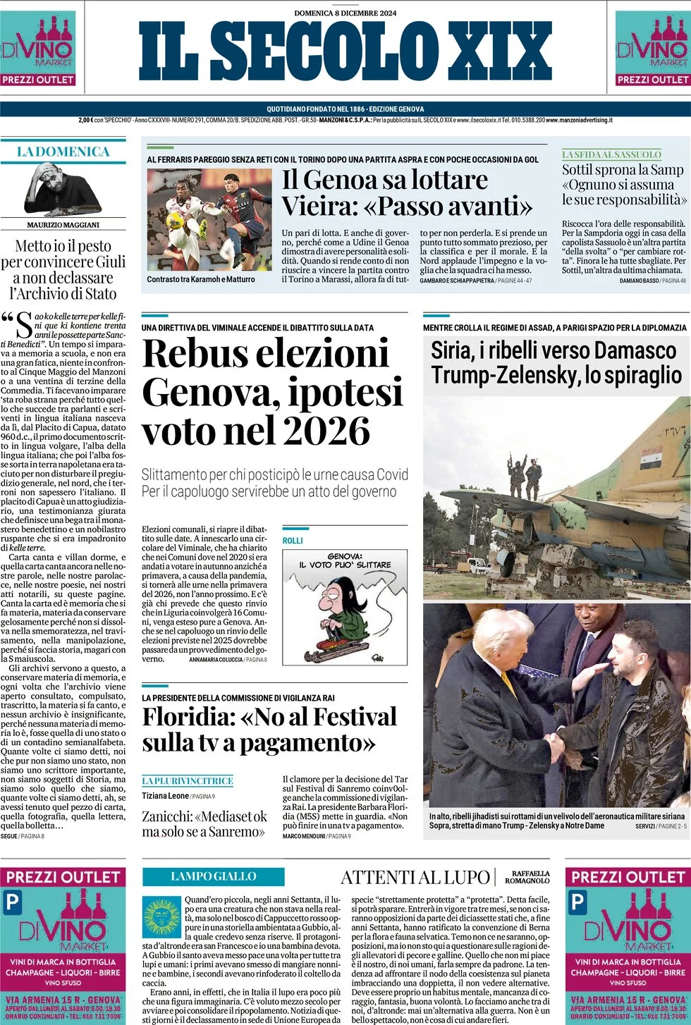 anteprima della prima pagina di il-secolo-xix del 08/12/2024
