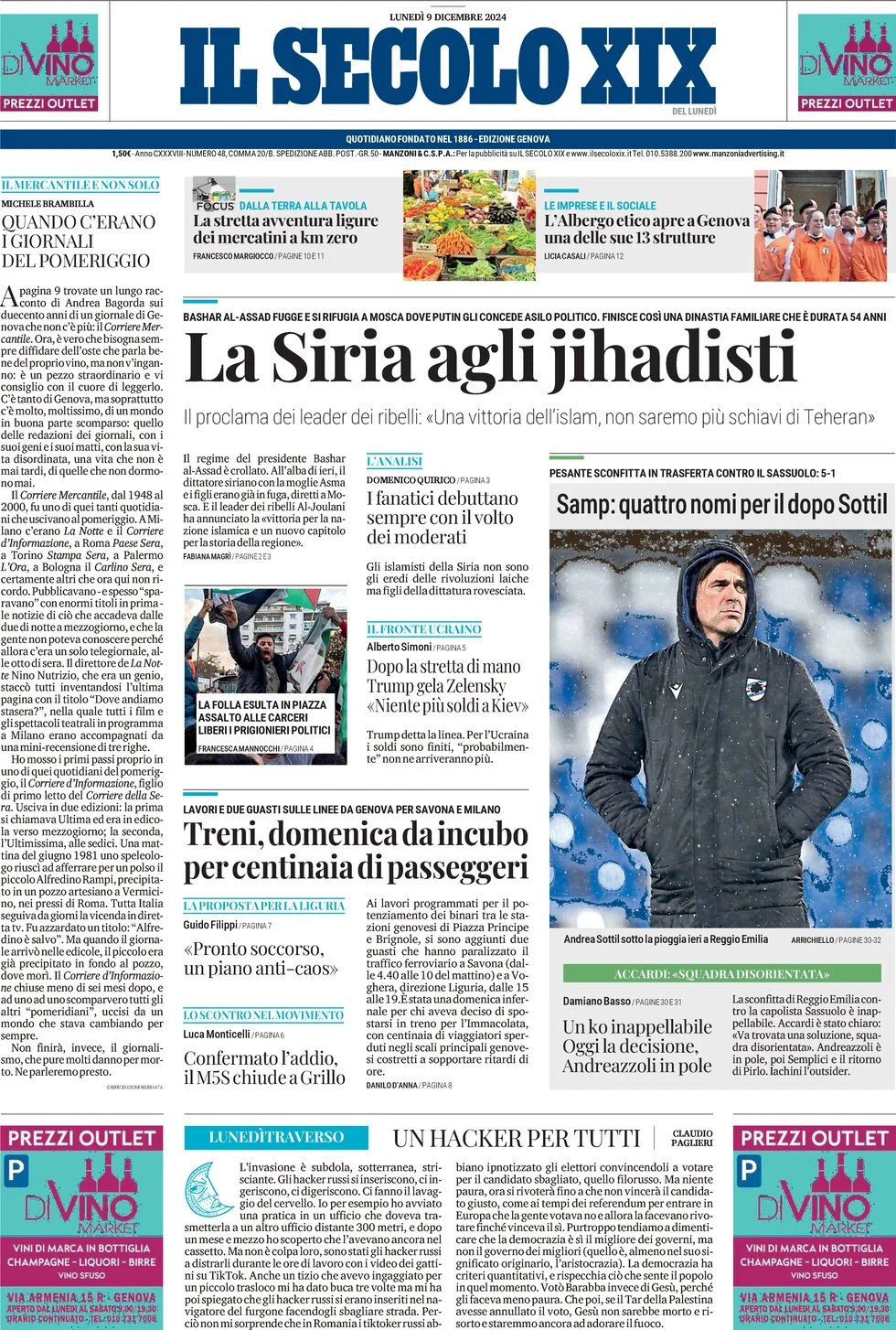anteprima della prima pagina di il-secolo-xix del 09/12/2024