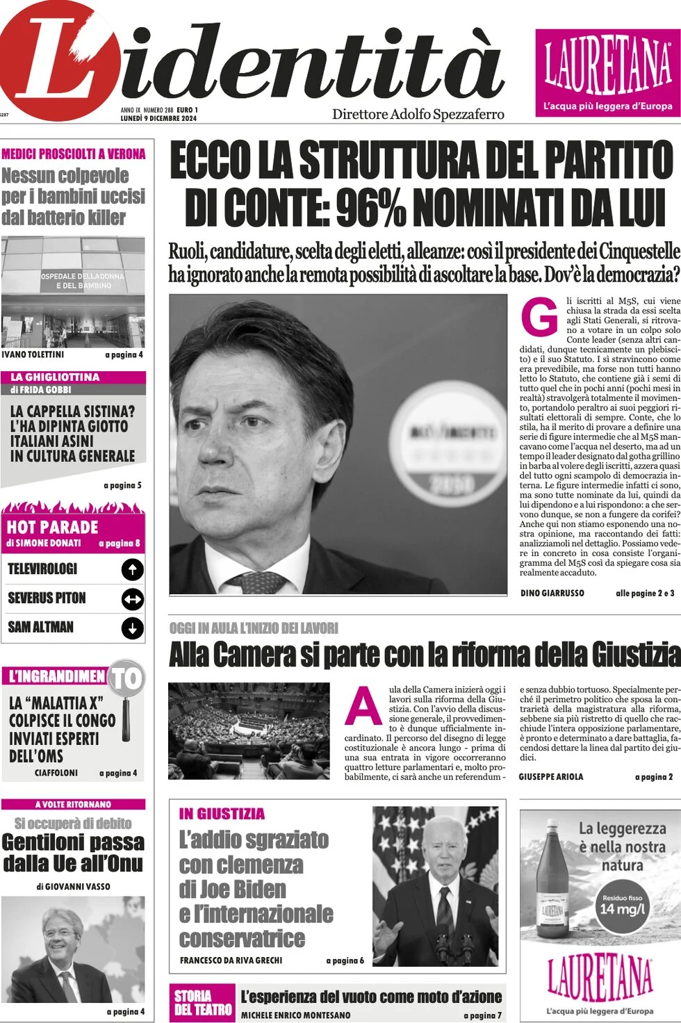 anteprima della prima pagina di lidentit del 09/12/2024