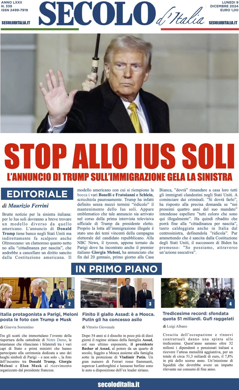 anteprima della prima pagina di secolo-ditalia del 09/12/2024