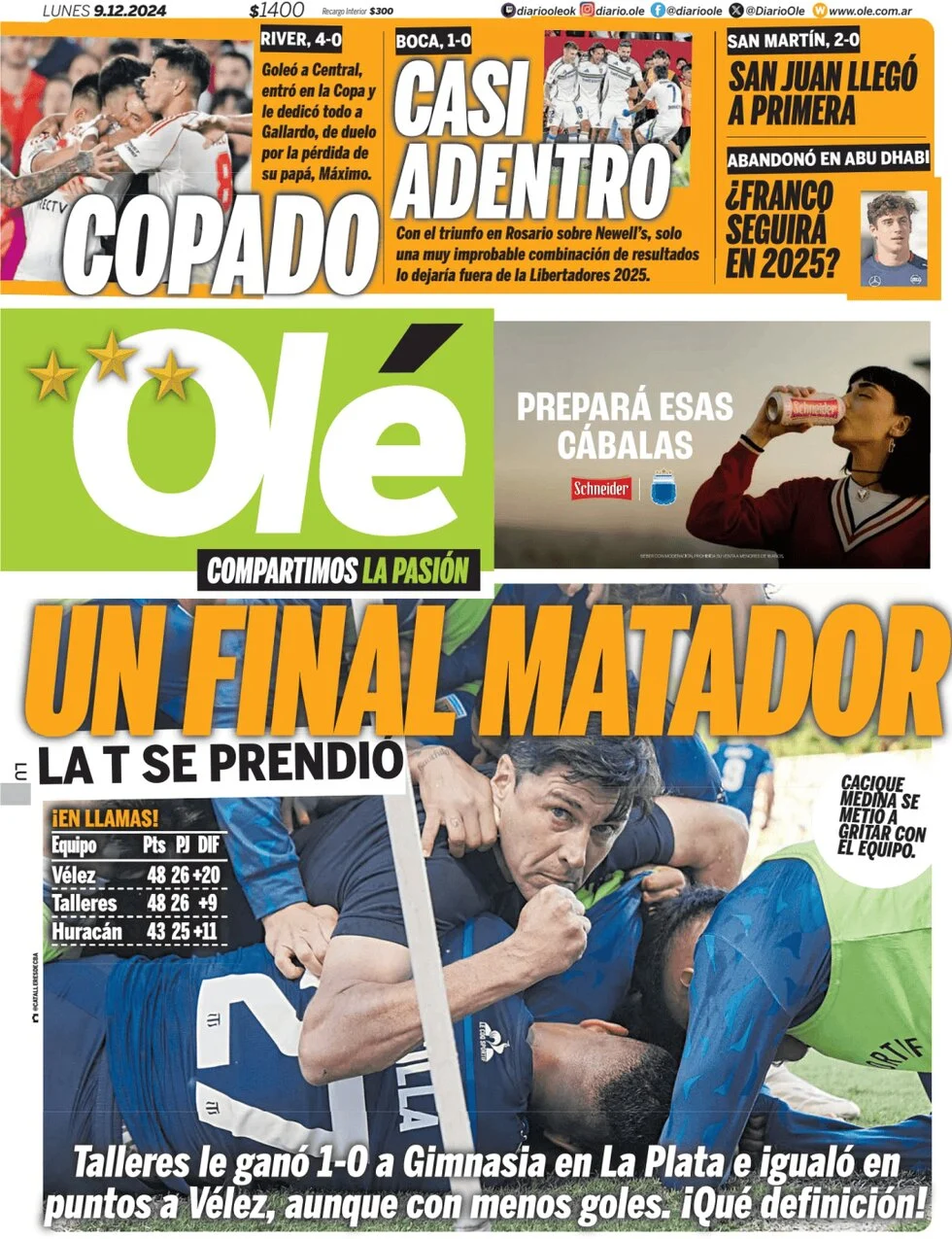 anteprima della prima pagina di ol del 09/12/2024