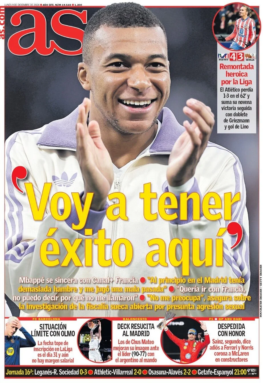 anteprima della prima pagina di as-madrid del 09/12/2024