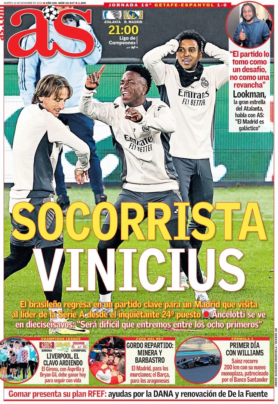 anteprima della prima pagina di as-madrid del 10/12/2024