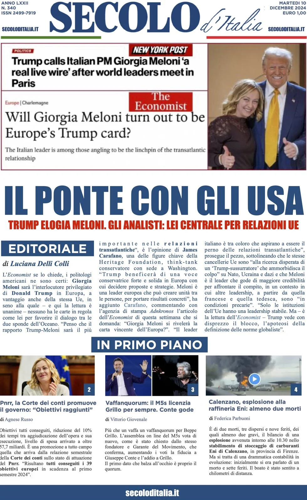 anteprima della prima pagina di secolo-ditalia del 10/12/2024