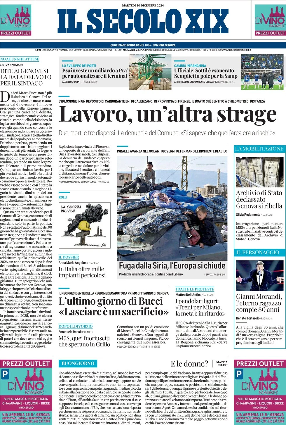 anteprima della prima pagina di il-secolo-xix del 10/12/2024