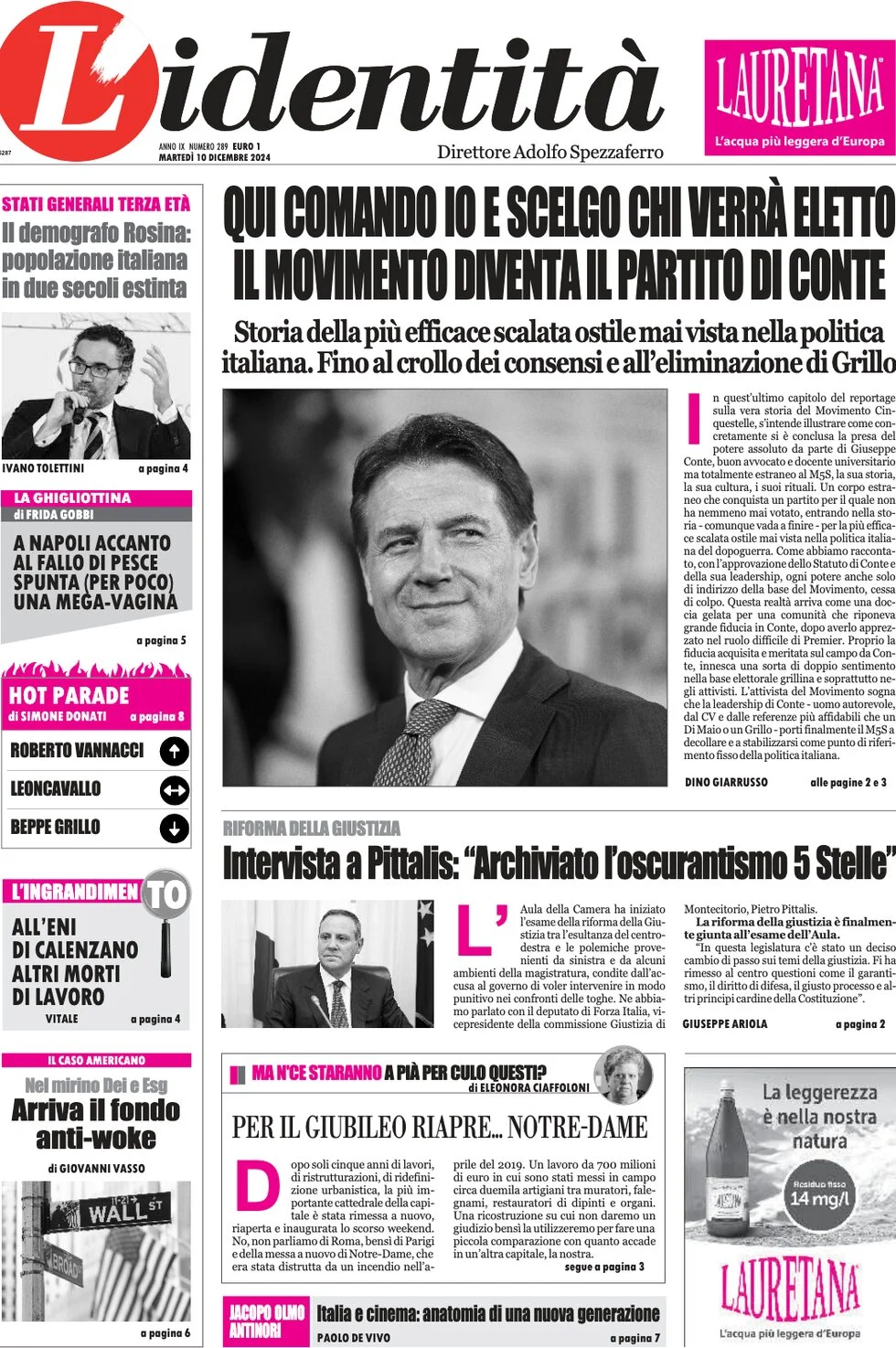 anteprima della prima pagina di lidentit del 10/12/2024