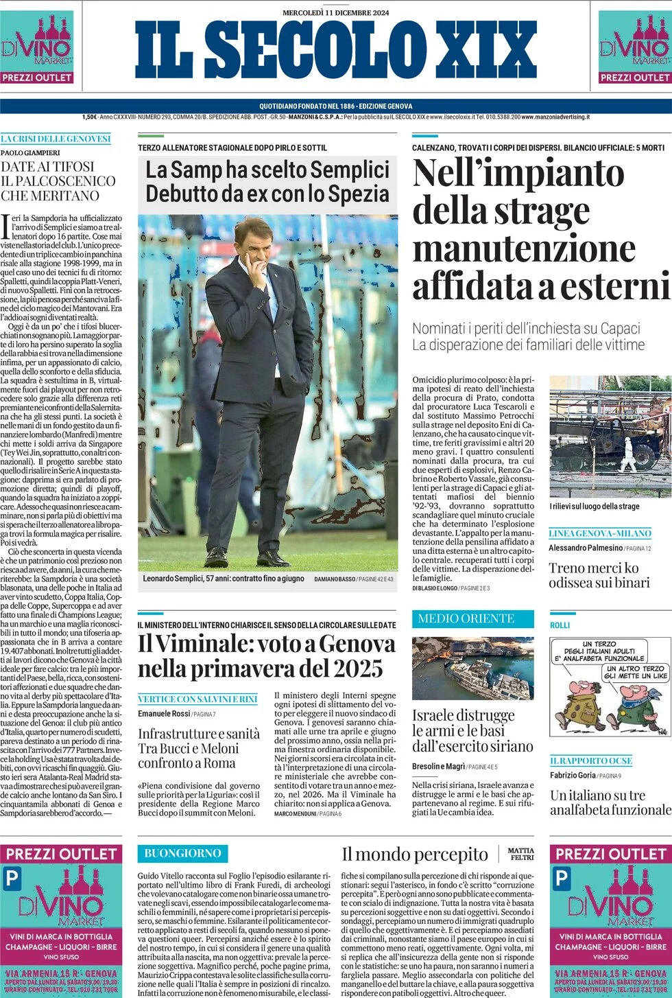 anteprima della prima pagina di il-secolo-xix del 11/12/2024