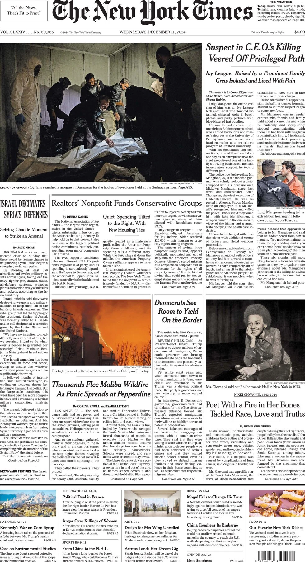 anteprima della prima pagina di the-new-york-times del 11/12/2024