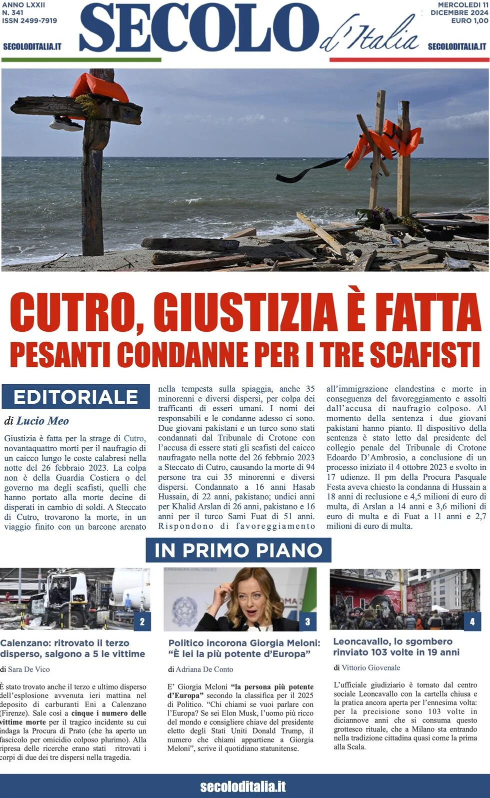 anteprima della prima pagina di secolo-ditalia del 11/12/2024