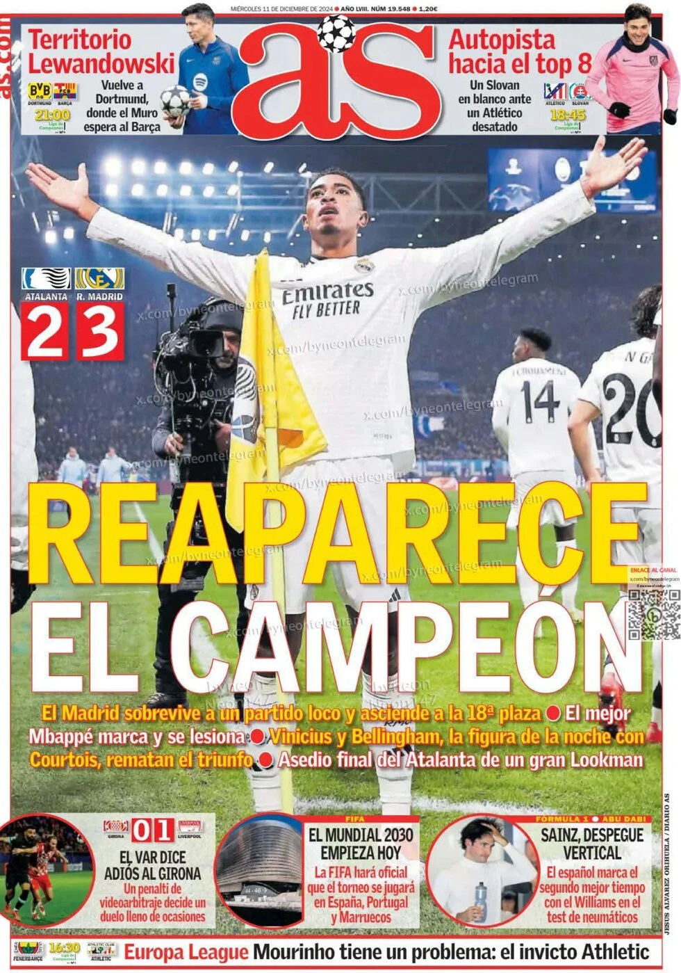 anteprima della prima pagina di as-madrid del 11/12/2024