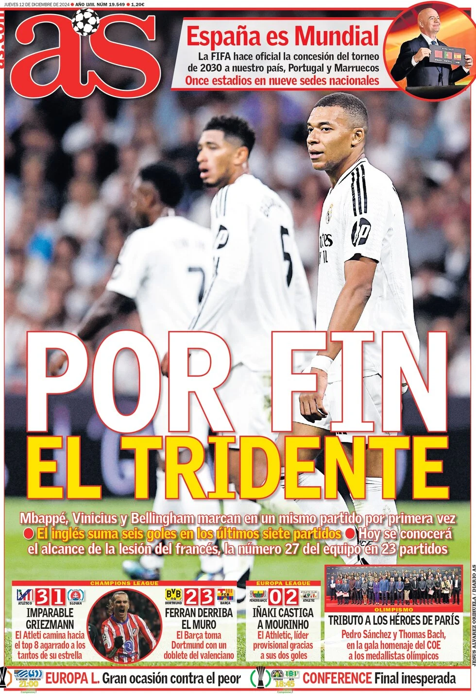 anteprima della prima pagina di as-madrid del 12/12/2024