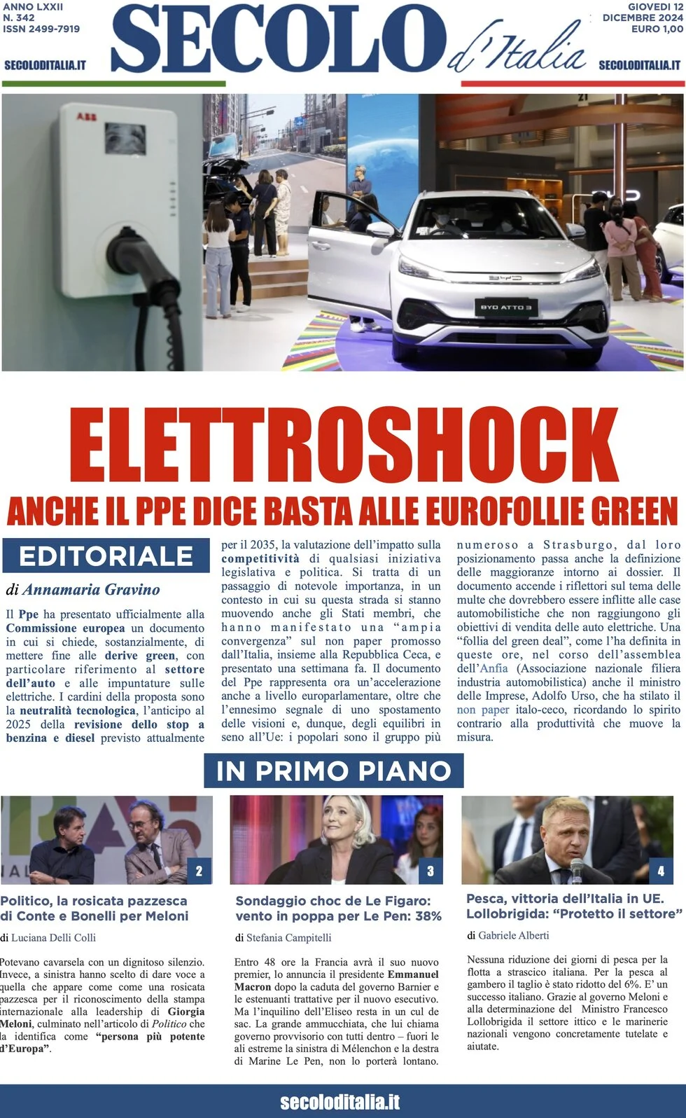 anteprima della prima pagina di secolo-ditalia del 12/12/2024