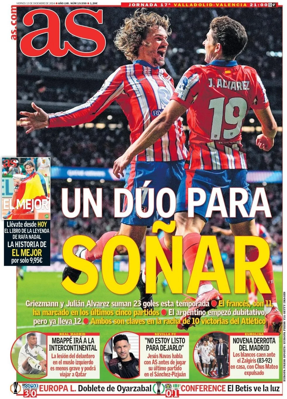 anteprima della prima pagina di as-madrid del 13/12/2024