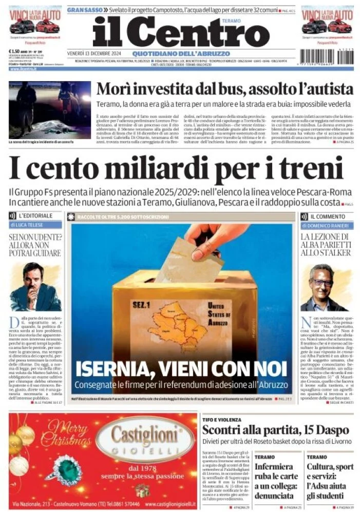 anteprima della prima pagina di il-centro-teramo del 13/12/2024