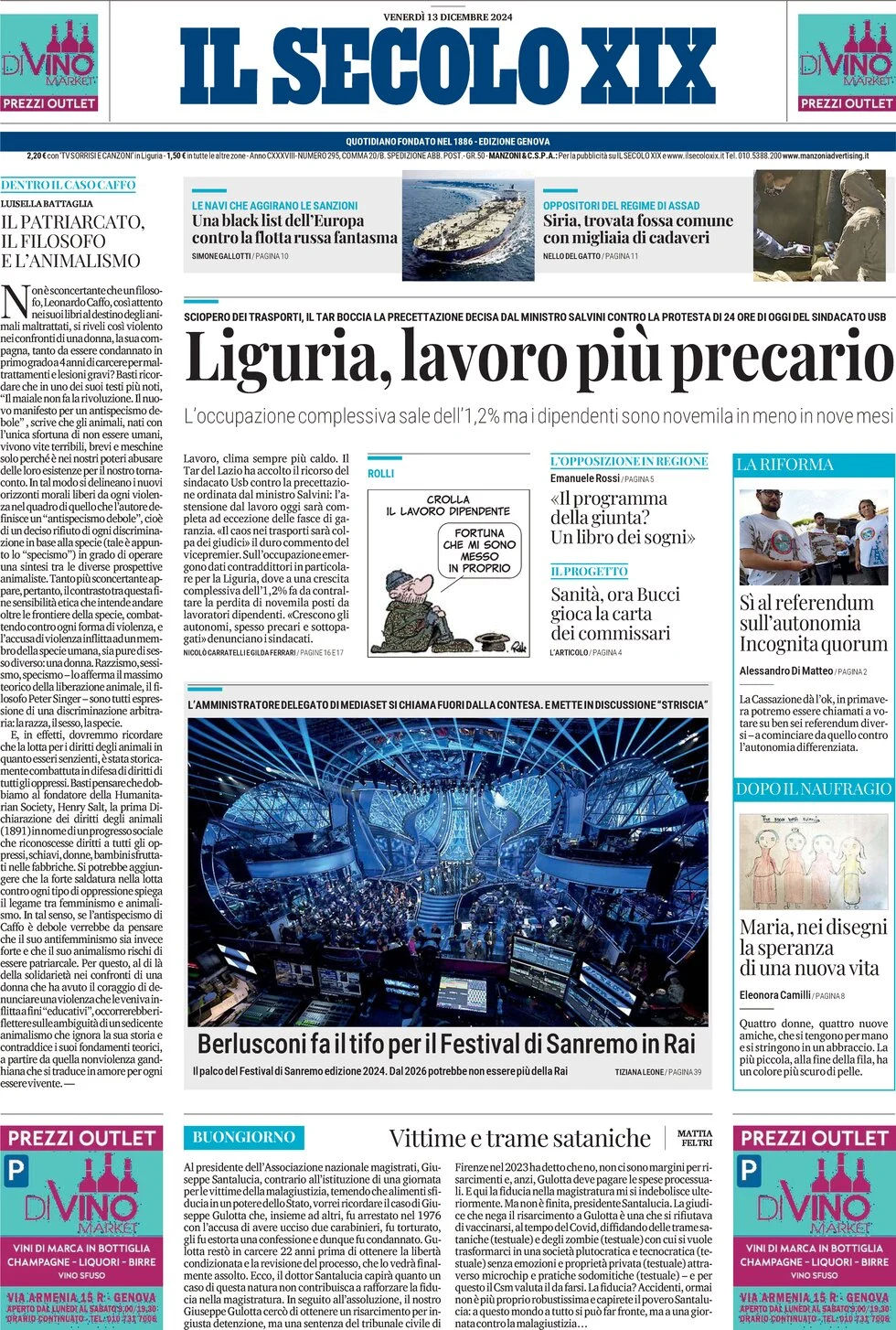 anteprima della prima pagina di il-secolo-xix del 13/12/2024