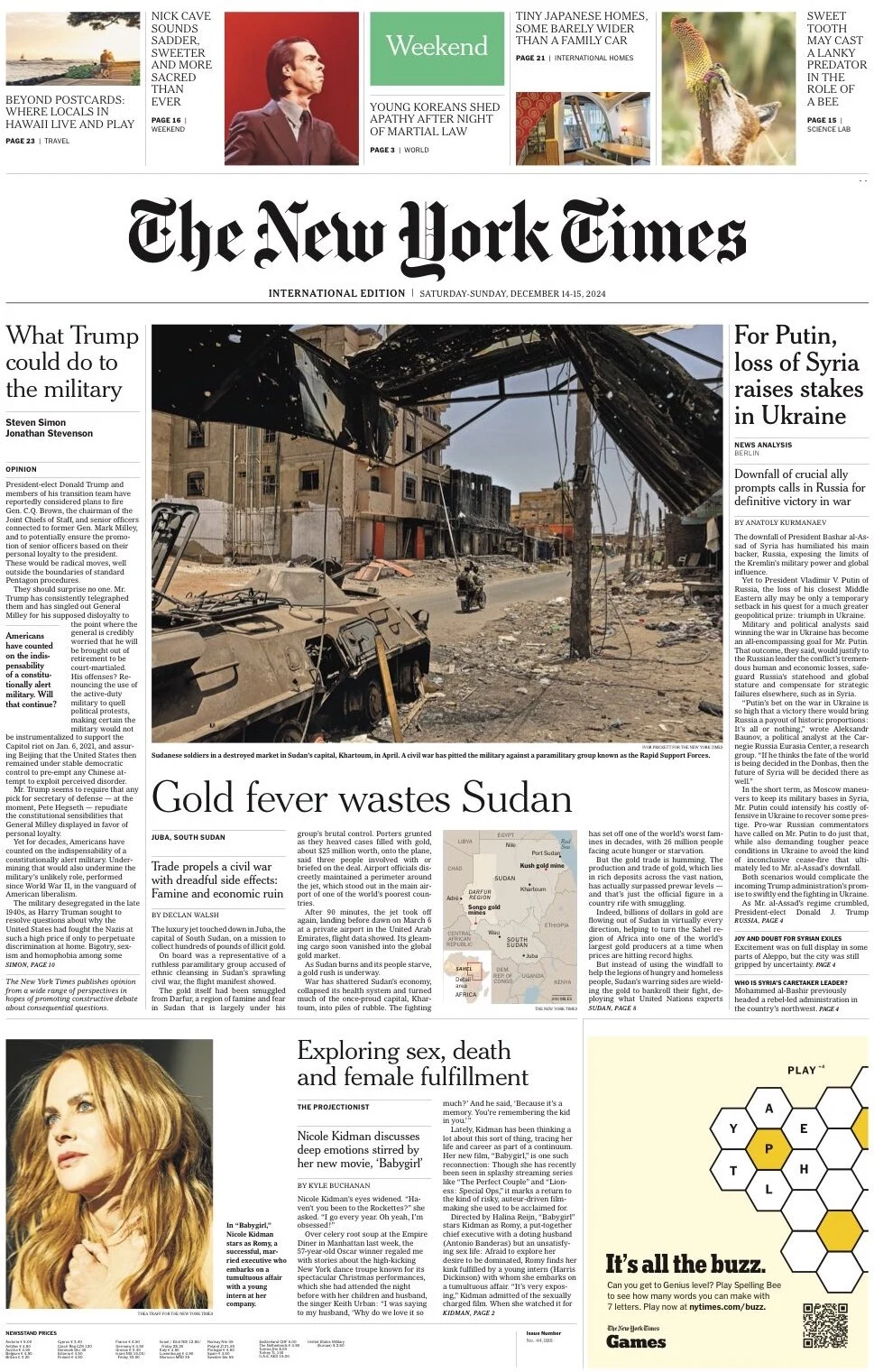 anteprima della prima pagina di the-new-york-times del 14/12/2024