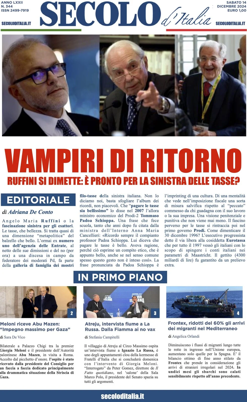 anteprima della prima pagina di secolo-ditalia del 14/12/2024