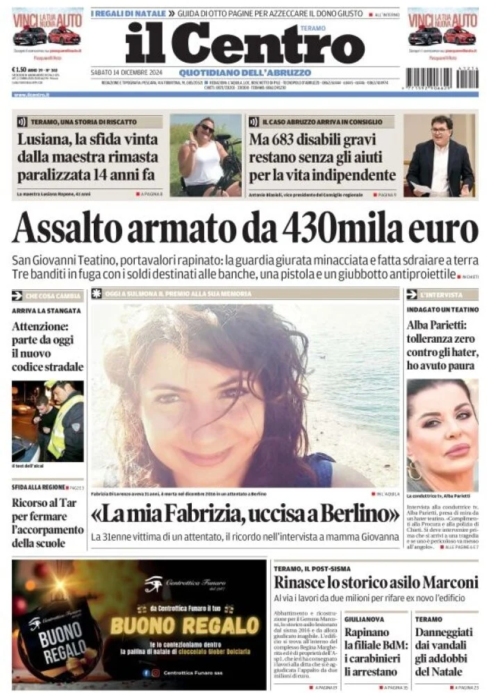 anteprima della prima pagina di il-centro-teramo del 14/12/2024