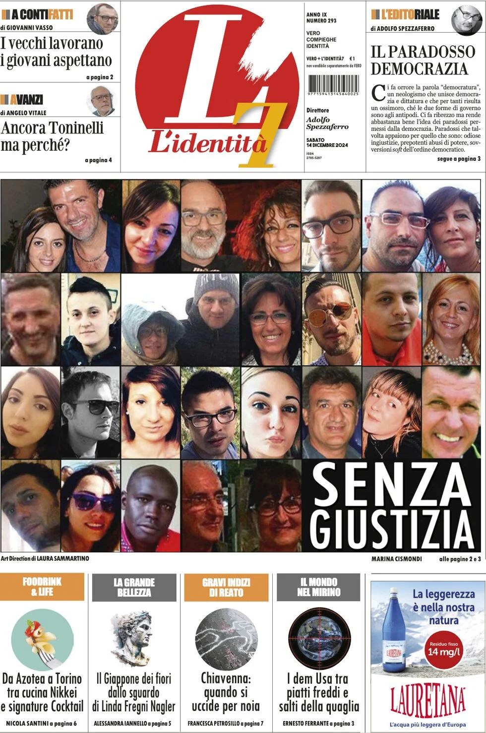 anteprima della prima pagina di lidentit del 14/12/2024