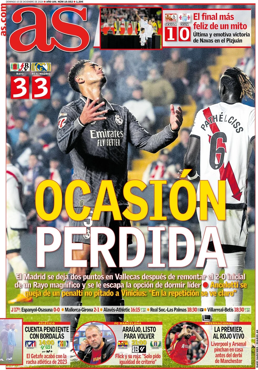 anteprima della prima pagina di as-madrid del 15/12/2024