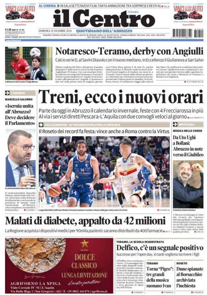 anteprima della prima pagina di il-centro-teramo del 15/12/2024