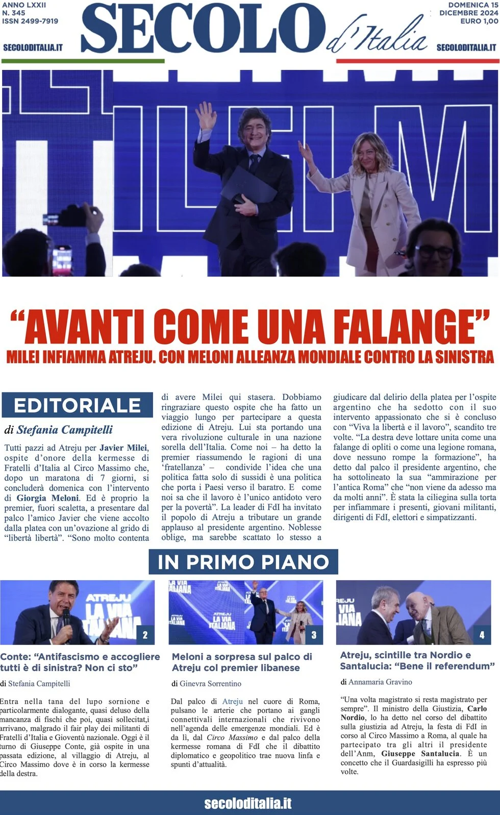 anteprima della prima pagina di secolo-ditalia del 15/12/2024