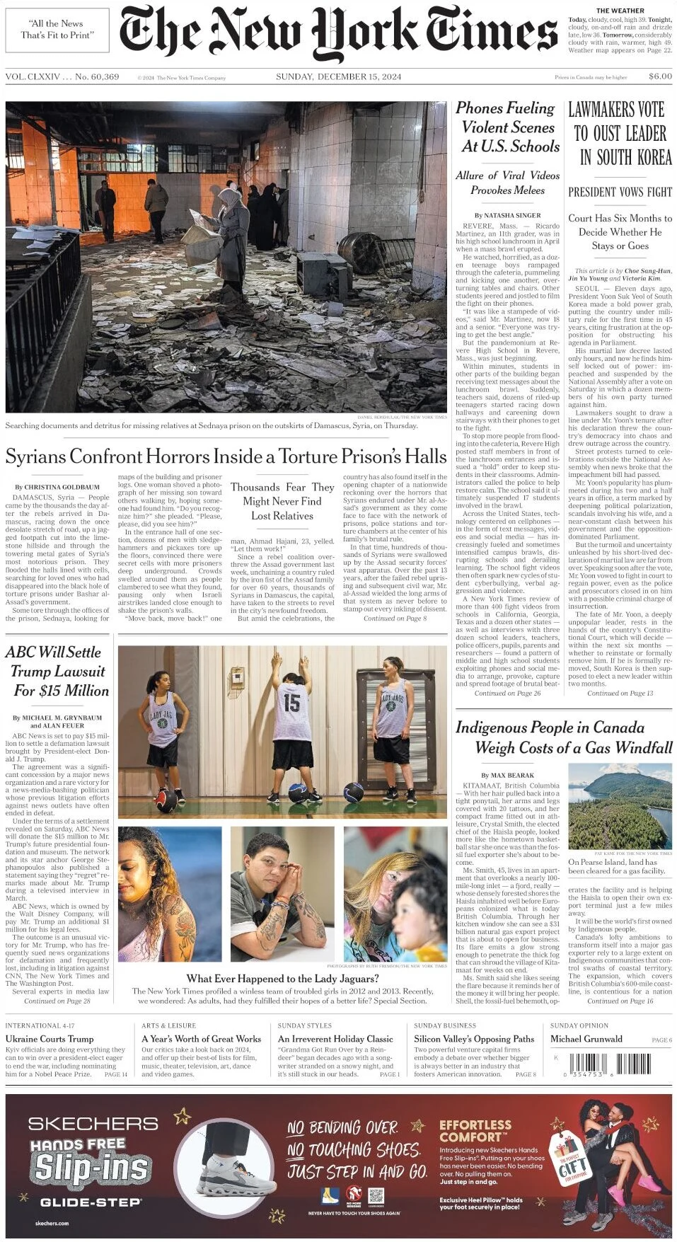 anteprima della prima pagina di the-new-york-times del 15/12/2024