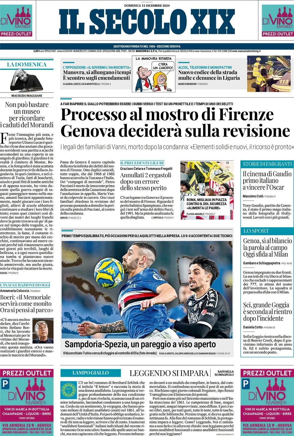 anteprima della prima pagina di il-secolo-xix del 15/12/2024