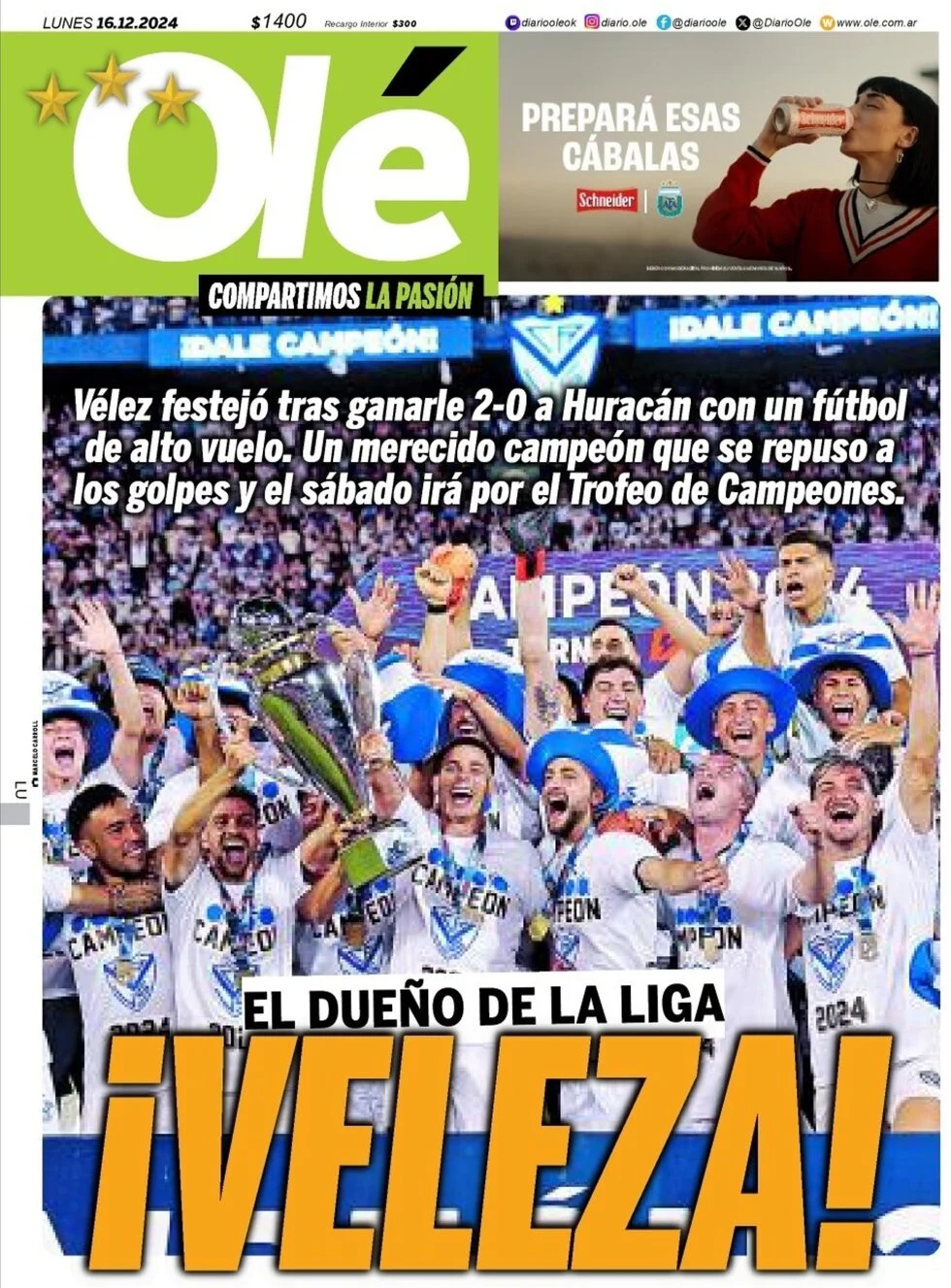 anteprima della prima pagina di ol del 16/12/2024