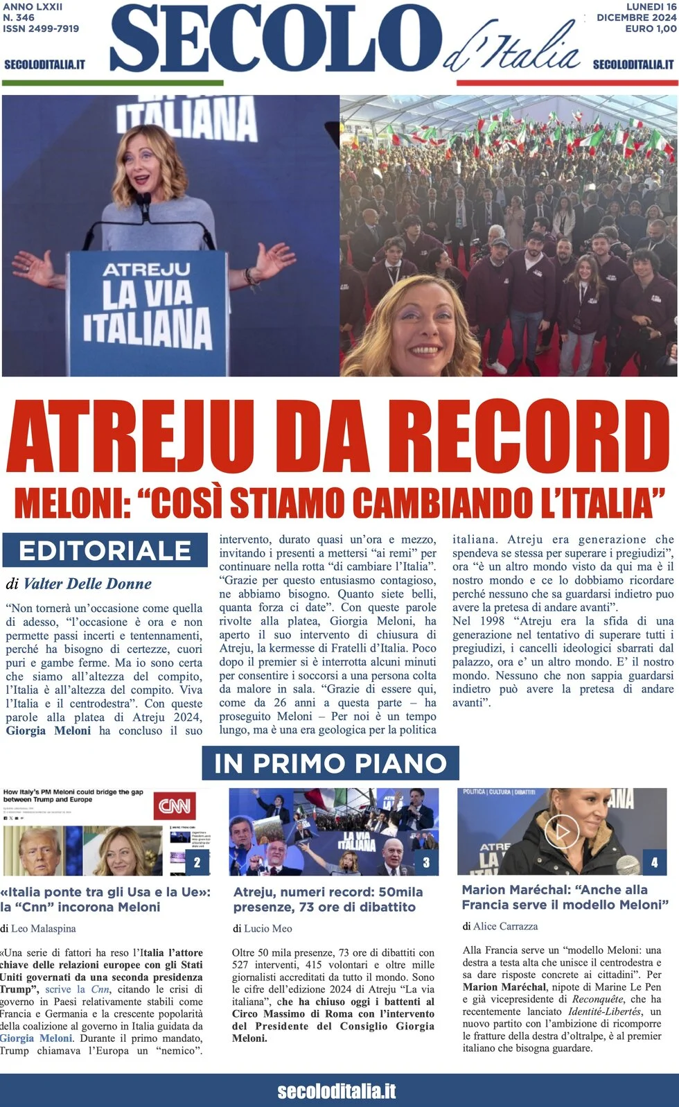 anteprima della prima pagina di secolo-ditalia del 16/12/2024