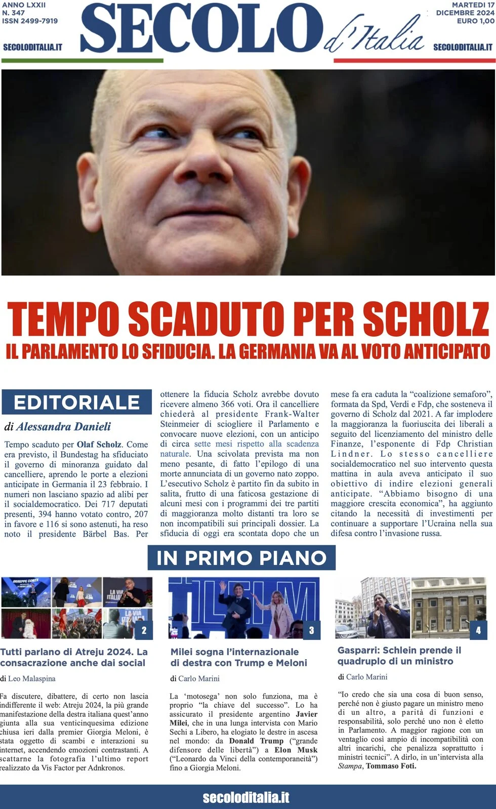 anteprima della prima pagina di secolo-ditalia del 17/12/2024