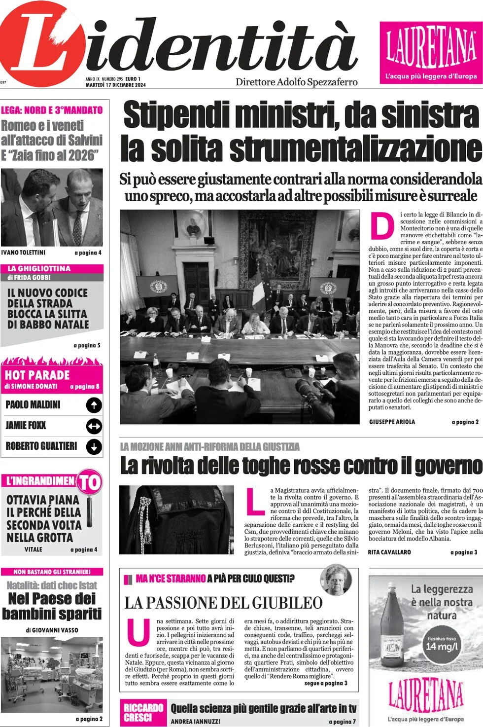 anteprima della prima pagina di lidentit del 17/12/2024