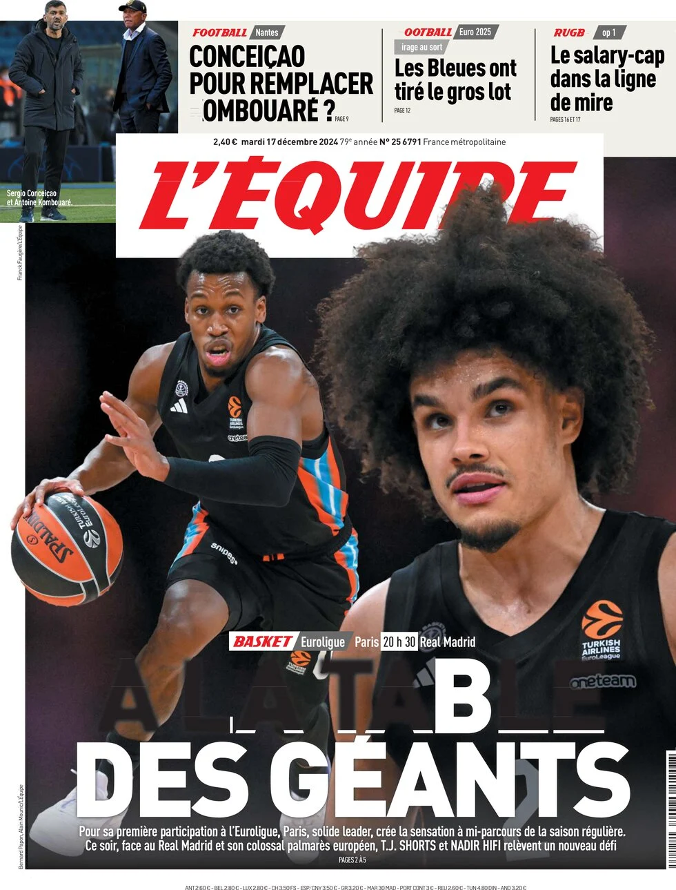anteprima della prima pagina di lequipe del 17/12/2024