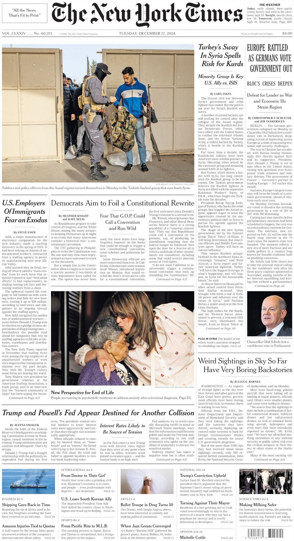 anteprima della prima pagina di the-new-york-times del 17/12/2024