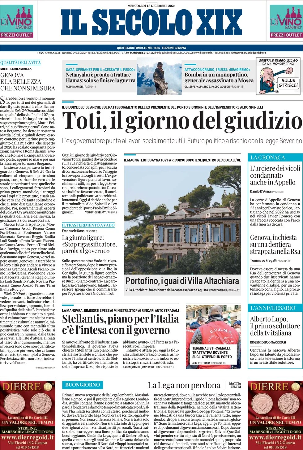 anteprima della prima pagina di il-secolo-xix del 18/12/2024