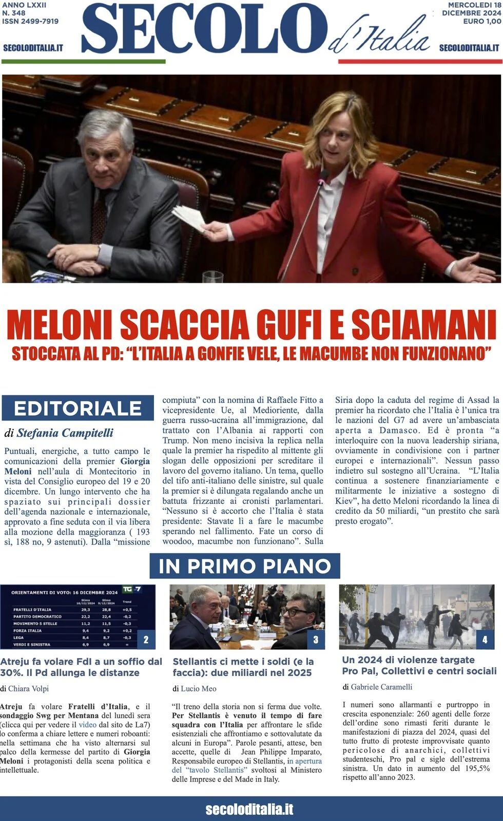 anteprima della prima pagina di secolo-ditalia del 18/12/2024