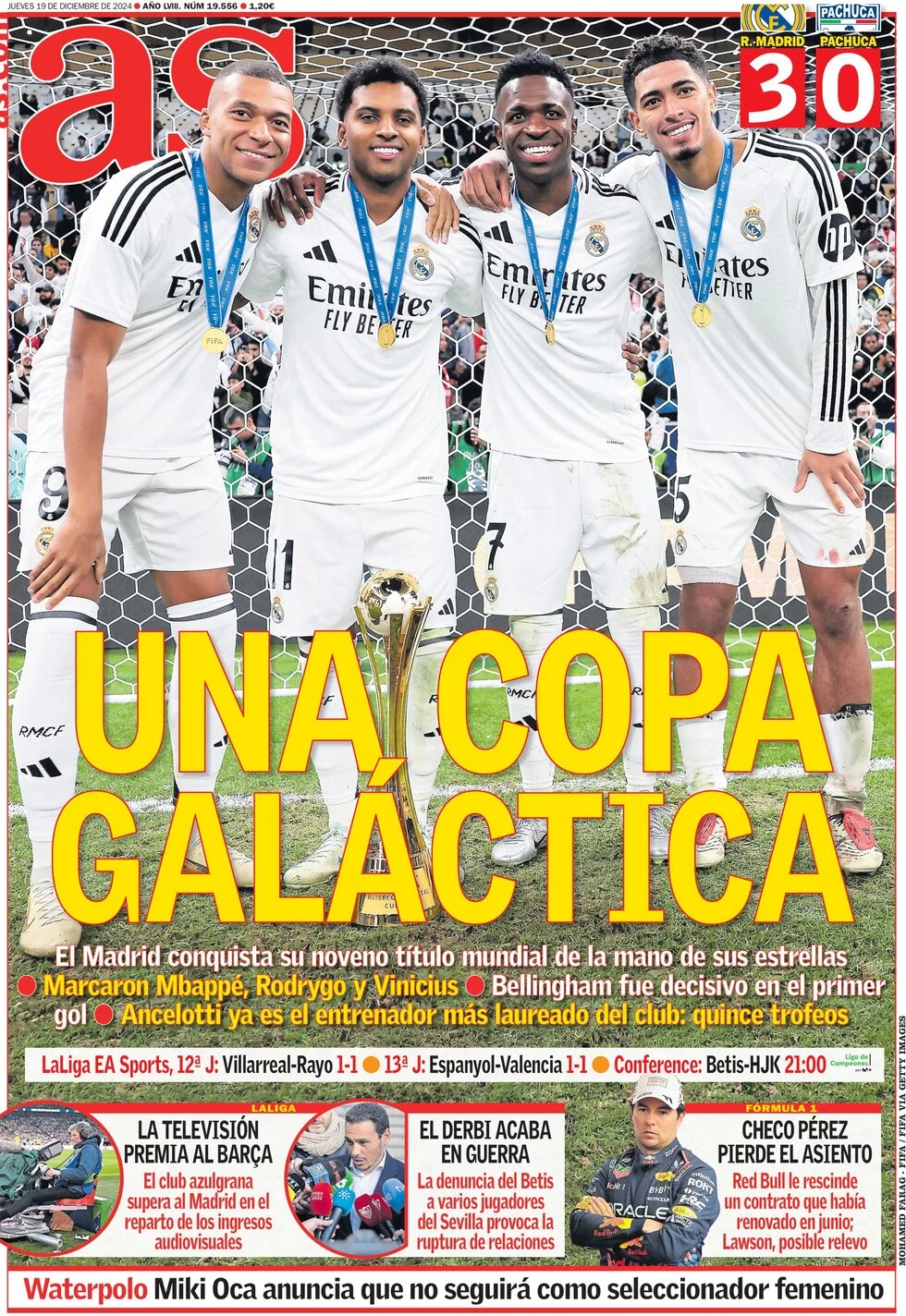 anteprima della prima pagina di as-madrid del 19/12/2024
