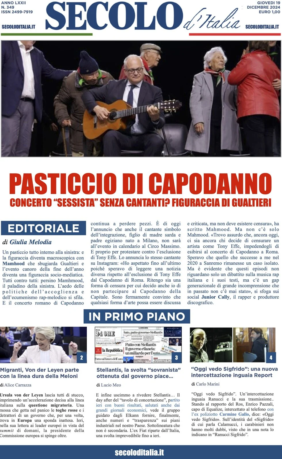 anteprima della prima pagina di secolo-ditalia del 19/12/2024
