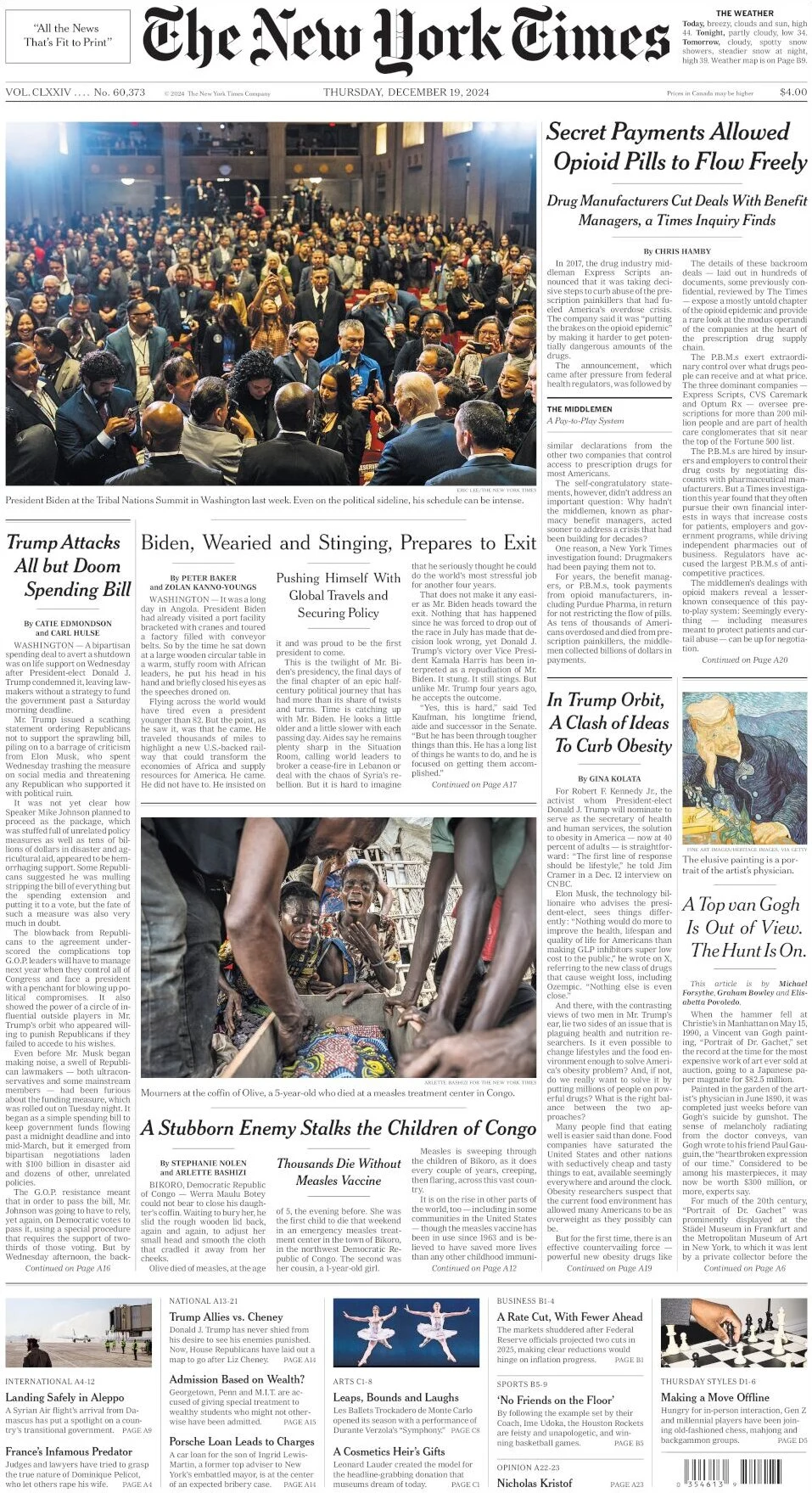 anteprima della prima pagina di the-new-york-times del 19/12/2024