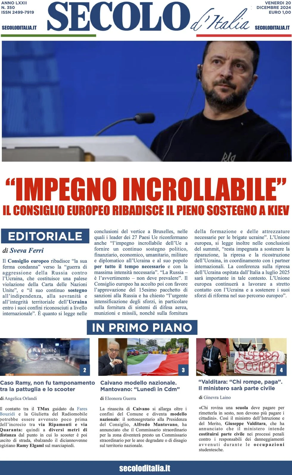 anteprima della prima pagina di secolo-ditalia del 20/12/2024